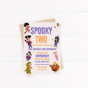 Costume Party Spooky Two 2nd Birthday Party Halloween Party Invitations Instant Digital Download Invite 5x7 Birthday Party