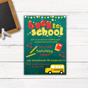 Back to School Bash - Summer Party - 5x7 Editable Party Invitation - Instant Digital Download