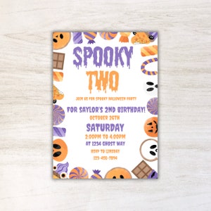 Halloween Birthday Spooky Two Invitation for 2nd Birthday Party Editable Digital Download Ghost Pumpkin Invite Fall Halloween Party 5x7