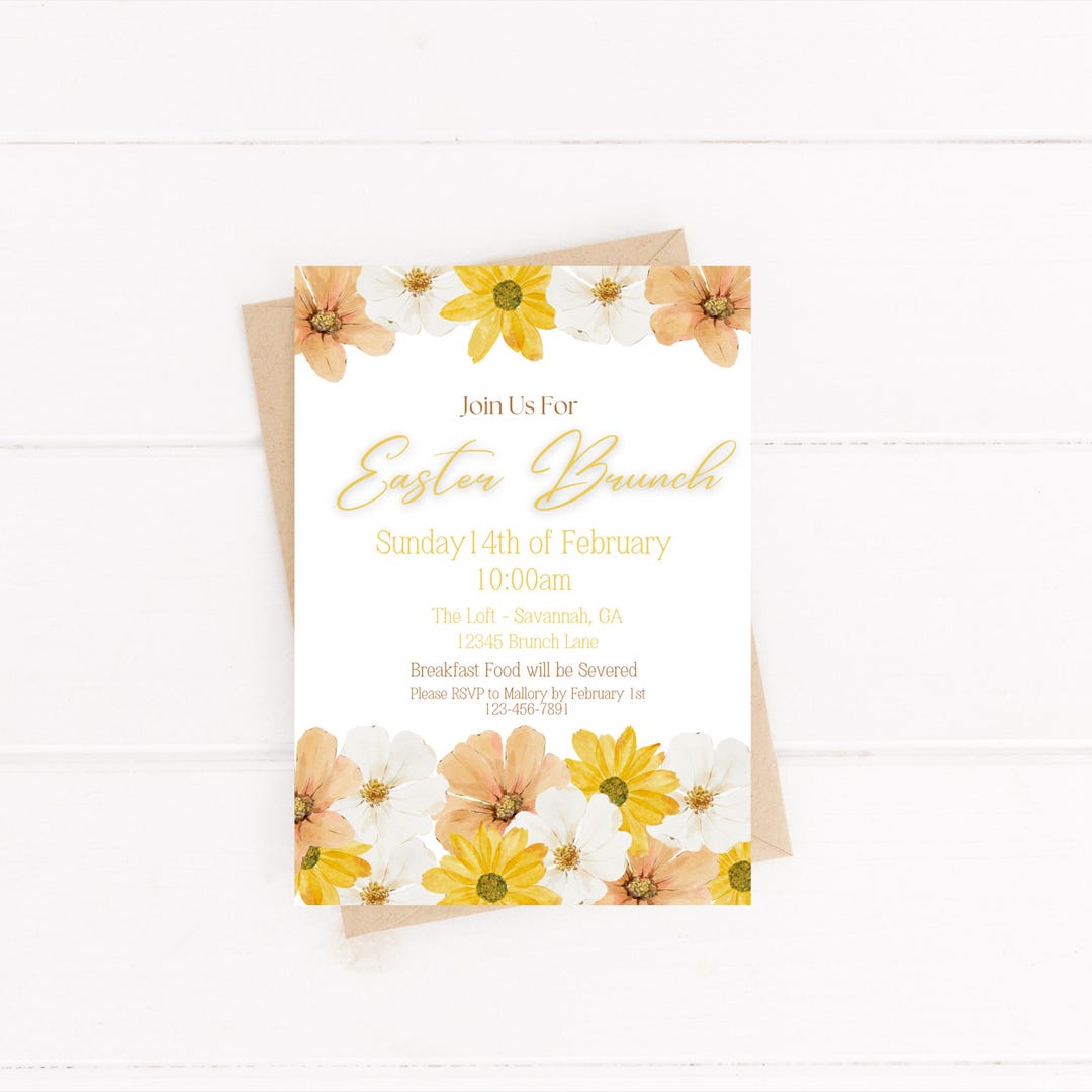 Spring Breakfast Invite Floral Easter Brunch Invitation, Editable Spring Party Invite (PDF) - Etsy
