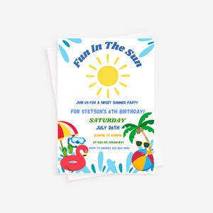 Fun in the Sun - Summer Birthday Party - 5x7 Editable Party Invitation - Digital Download