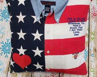 Memory Pillow, Keepsake Pillow, Made with Loved One's Shirt, Embroidered Message