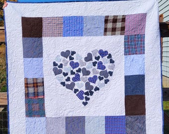 Personalized Memory Quilt: Keepsake Clothing Throw, Memorial Gift (60x60")