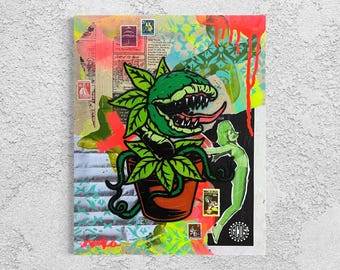 Venus Fly Trap Audrey Original Painting Street Art Vintage One of A Kind