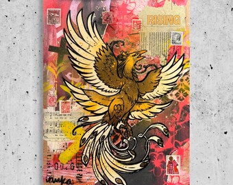 Phoenix Rising Mythical Original Painting Street Art Vintage Art Deco One of A Kind
