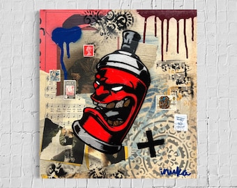 Graffiti Can Grill Character Original Painting Street Art Vintage Art Deco One of A Kind