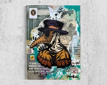 Plague Doctor Original Painting Street Art Vintage One of A Kind