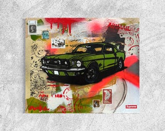 Gilded Vintage Mustang Car Original Painting Street Art One of A Kind