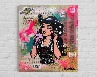 Cowgirl Pin-Up Original Painting Street Art Vintage Art Deco One of A Kind