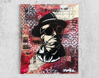 Invisible Man Original Painting Street Art Vintage Art Deco One of A Kind
