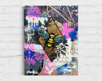Honey Bumble Bee Original Painting Street Art Vintage Art Deco One of A Kind