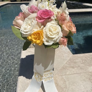 homecoming, prom, grosgrain ribbon, bouquet ribbon, personalized ribbon