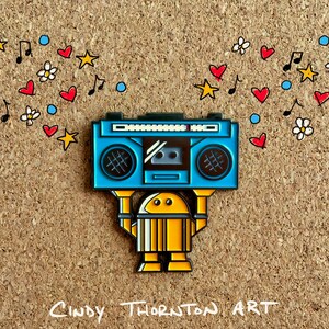 Limited Edition Robot Enamel Metal Pin Say Anything Boombox Bot by Cindy Thornton image 7