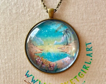 Country Lights #38 - Large Statement Beach Landscape Art Pendant - by Cindy Thornton