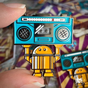 Limited Edition Robot Enamel Metal Pin Say Anything Boombox Bot by Cindy Thornton image 2