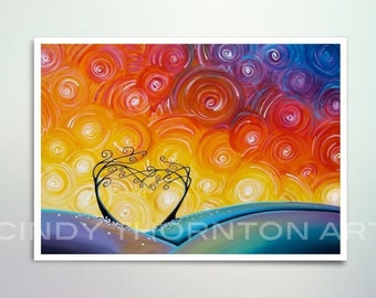 5x7 Fine Art Pearlescent Print - My Love - two dancing trees under a starry sky - Cindy Thornton Art