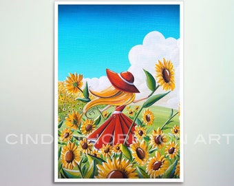 5x7 Fine Art Pearlescent Print - Dream Chaser - girl in a sunflower field - Cindy Thornton Art