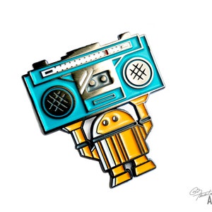 Limited Edition Robot Enamel Metal Pin Say Anything Boombox Bot by Cindy Thornton image 8