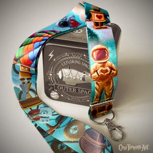 Robots and Astronauts - Love Lanyard - Cute Sci Fi Strap - by Cindy Thornton Art