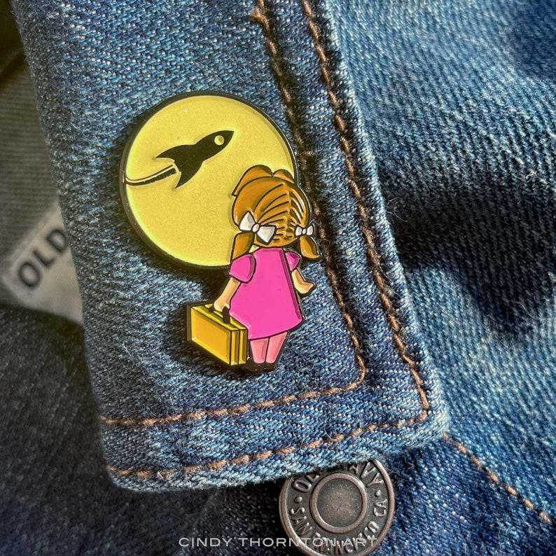 Limited Edition Rocket Girl Enamel Metal Pin Glow In The Dark Moon by Cindy Thornton image 3