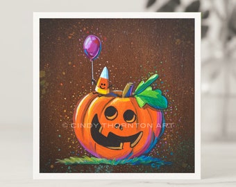 5.25 Square Print - Pumpkin and Lil Candy Corn - Cindy Thornton Art