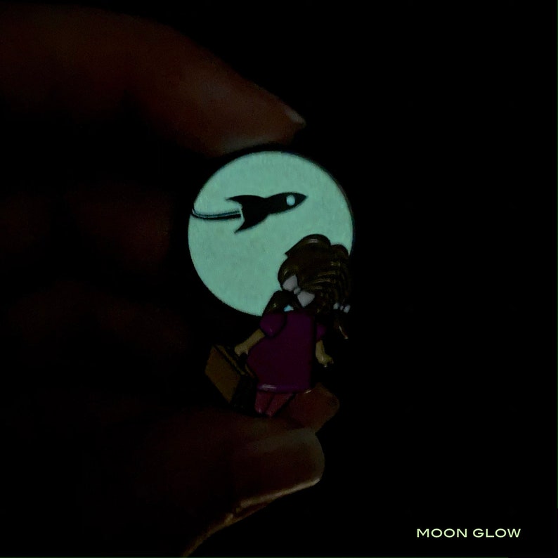 Limited Edition Rocket Girl Enamel Metal Pin Glow In The Dark Moon by Cindy Thornton image 5