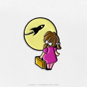 Limited Edition Rocket Girl Enamel Metal Pin Glow In The Dark Moon by Cindy Thornton image 1