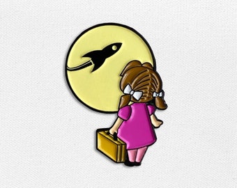 Limited Edition Rocket Girl Enamel Metal Pin - Glow In The Dark Moon - by Cindy Thornton