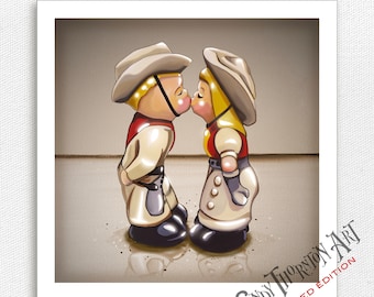 6 x 6 Buckaroos s'embrassant un cow-boy et une cow-girl - Édition limitée de 10 - Série Shakers - Cindy Thornton Art