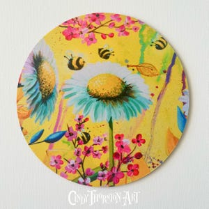 Mouse Pad Flowers & Bees - 8 inch diameter - Cindy Thornton Art