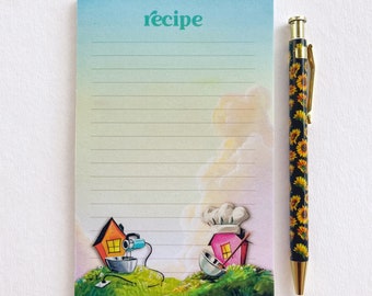 4x6 Recipe Notepad w/ Sunflower Pen - Two Little House Cooks - 50 Sheets