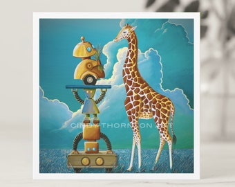 5.25 Square Print - Robots On Safari - Cindy Thornton Art