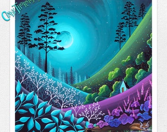8x8 Signed Fine Art Matte Print - Moonlight Landscape of Swooping Hills - Cindy Thornton Art