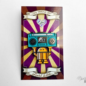 Limited Edition Robot Enamel Metal Pin Say Anything Boombox Bot by Cindy Thornton image 3