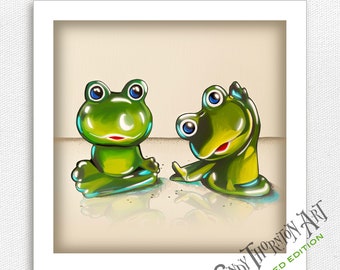 6 x 6 Yoga Frogs - Édition limitée de 10 - Série Shakers - Cindy Thornton Art
