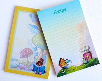 Two 4x6 Notepad Set - Little Garden Book Reader & Cute Dueling Homes Recipe Pad - 50 Sheets each