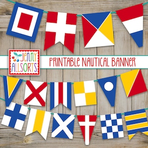 Nautical Flags Printable Banner - digital download semaphore pennant bunting flags, digital nautical design, print cut & hang nautical decor