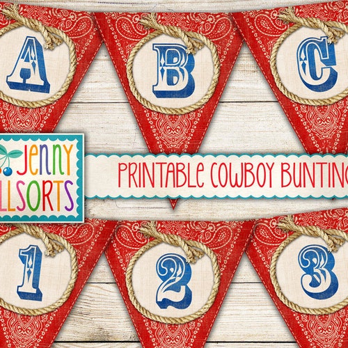 Printable Banner Vintage Western Bandana Pennants Digital - Etsy
