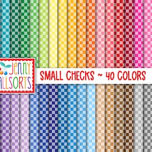 Small Checks Digital Paper Bundle - 1/4&quot; small checkerboard digital patterns in 40 rainbow colors, tone on tone checked backgrounds