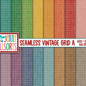May include: A set of 24 digital paper patterns featuring a vintage grid design in various colors. The patterns are seamless and can be used for scrapbooking, card making, and other craft projects.  12x12 inches, 300 DPI JPGs.