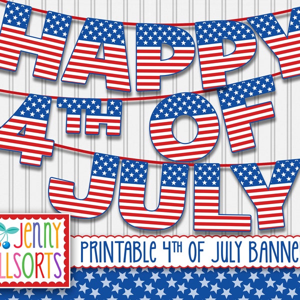 Bannière imprimable du 4 juillet - signe de la fête de l'indépendance numérique, décor de fête du 4 juillet rouge blanc et bleu, lettres du tableau d'affichage du drapeau américain