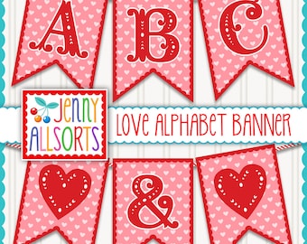 Love Digital Banner - Printable Valentines Alphabet Love Flags, Valentines Day Party Decor, Love Pennant Bunting, sweet cute Bunting Flags