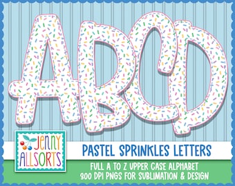 Pastel Sprinkles Alphabet for sublimation & design, cupcake candy digital design clipart, donut jimmies, scrapbook clip art doodle letters