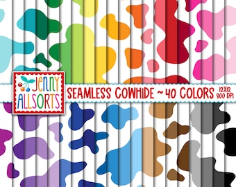 Seamless Cow Pattern Digital Design bundle - 40 Colors, cowhide printable papers, western cowboy theme projects, scrapbooking & backgrounds