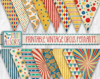 Vintage Circus Pennants - Printable Digital Circus Banner, Printable Circus Party Decor, Steampunk Pennant Bunting, Vintage Circus Bunting