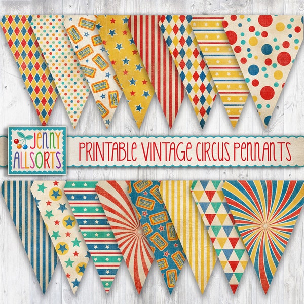 Vintage Circus Pennants - Printable Digital Circus Banner, Printable Circus Party Decor, Steampunk Pennant Bunting, Vintage Circus Bunting