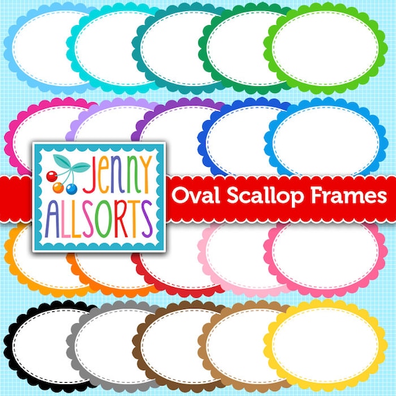 Digital Scallop Oval Frames in Rainbow colors - cute scrapbook frames, digital scallop borders, rainbow color, girly frame clipart labels