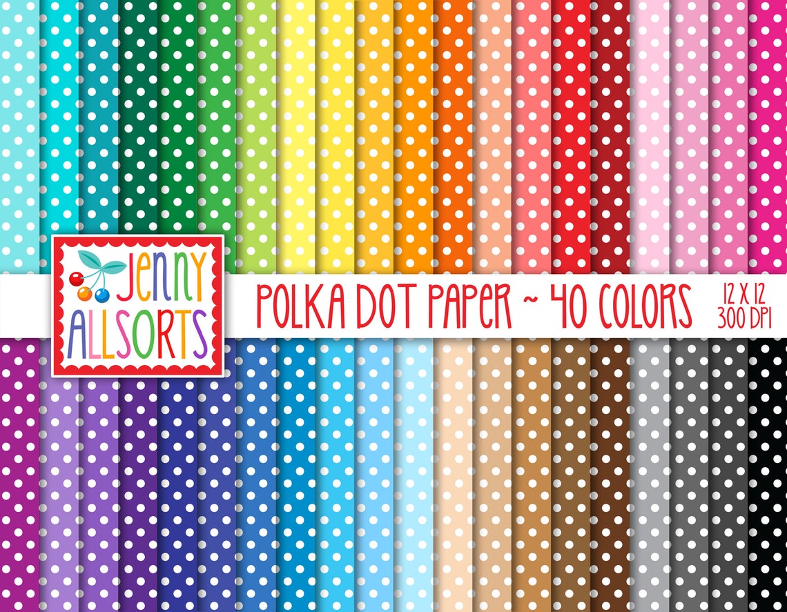 Polka Dots Digital Paper Pack - 40 Colors, Instant Download, Printable ...
