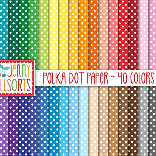 Polka Dots Digital Paper Pack - 40 Colors, instant download, printable small dot scrapbook paper, seamless repeat dotted digital backgrounds