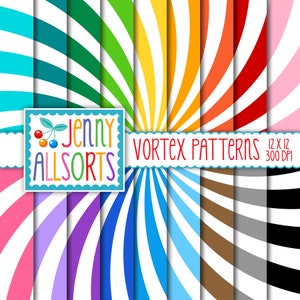 Paquete de papel digital con patrón de vórtice - Diseño de remolino - Fondo con patrón hipnótico - Paquete de papel digital para álbum de recortes con diseño de estrella colorida
